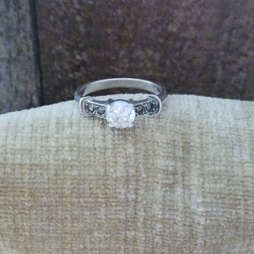 Silver Rhinestone Marcasite Ring
